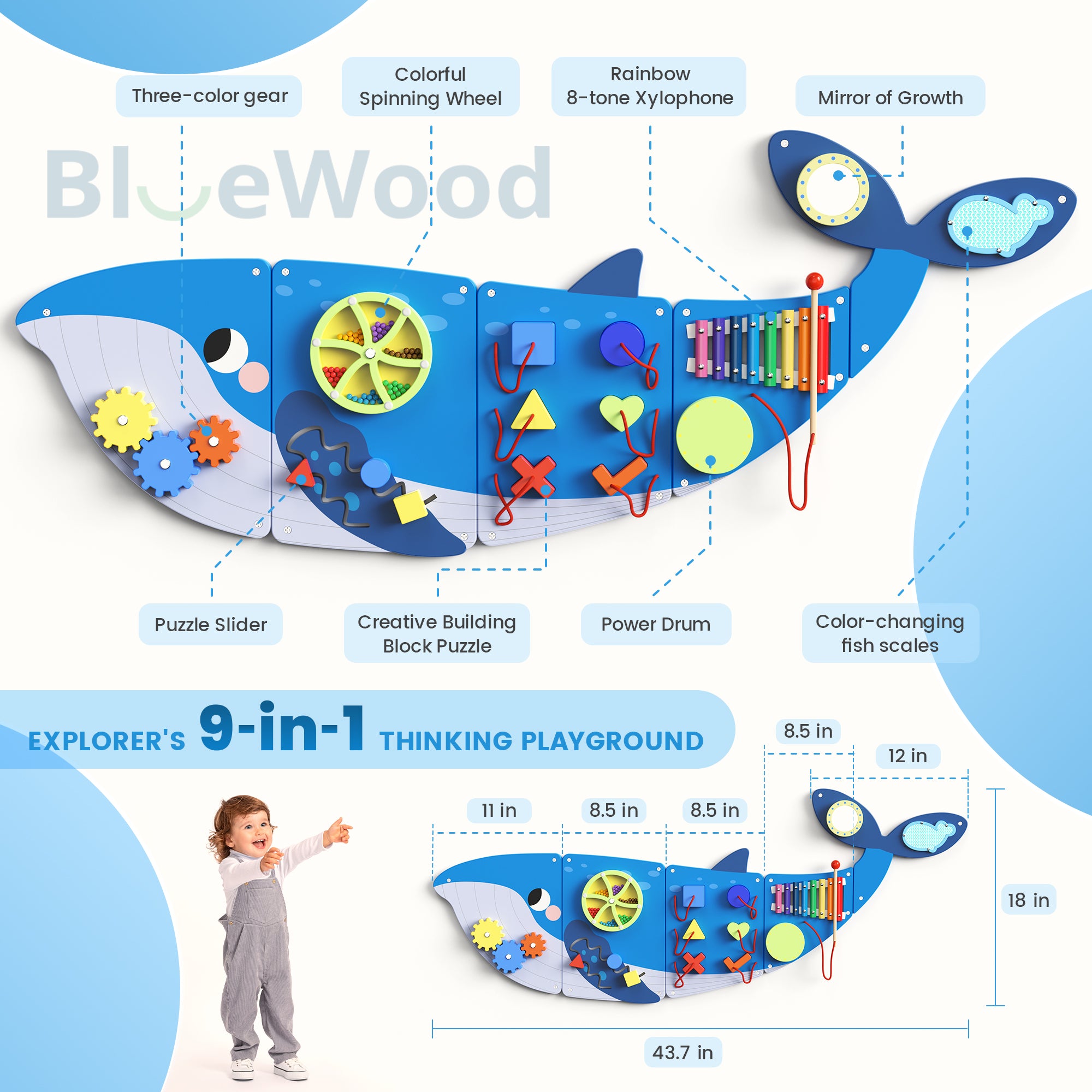 Giggle- Tablero de actividades BlueWood® *Ballena azul